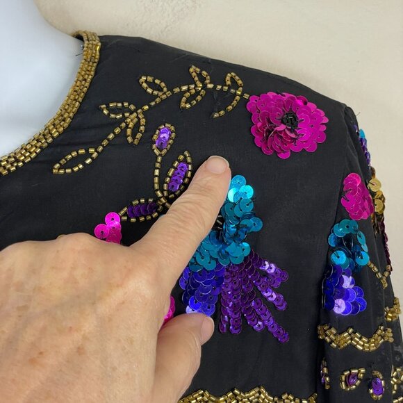 Drapers & Damons Silk Sequin Beaded Holiday Jacket XL Special Occasion Party - Picture 9 of 13